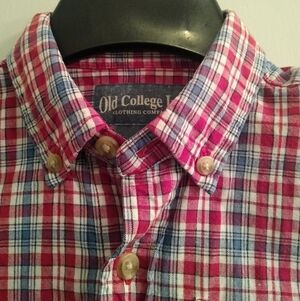 Vintage Boys Button Up Shirt Large Old College Inn Red Blue 100 Cotton